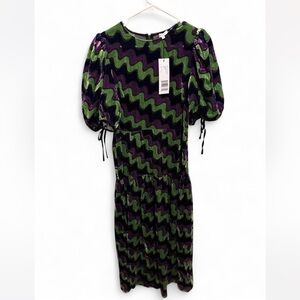 RHODE Winona Tiered Maxi dress in Purple and Green Velvet Waves - 6